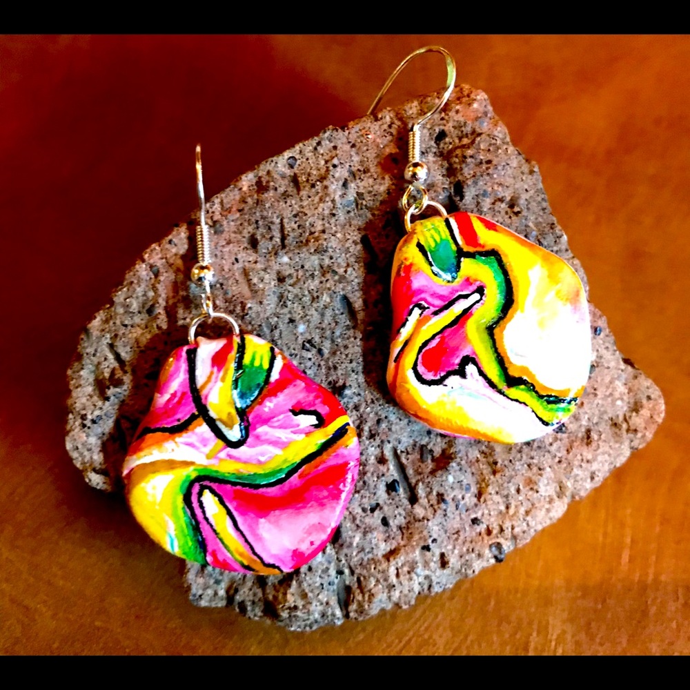 Tropical vine- Hand painted polymer clay earrings